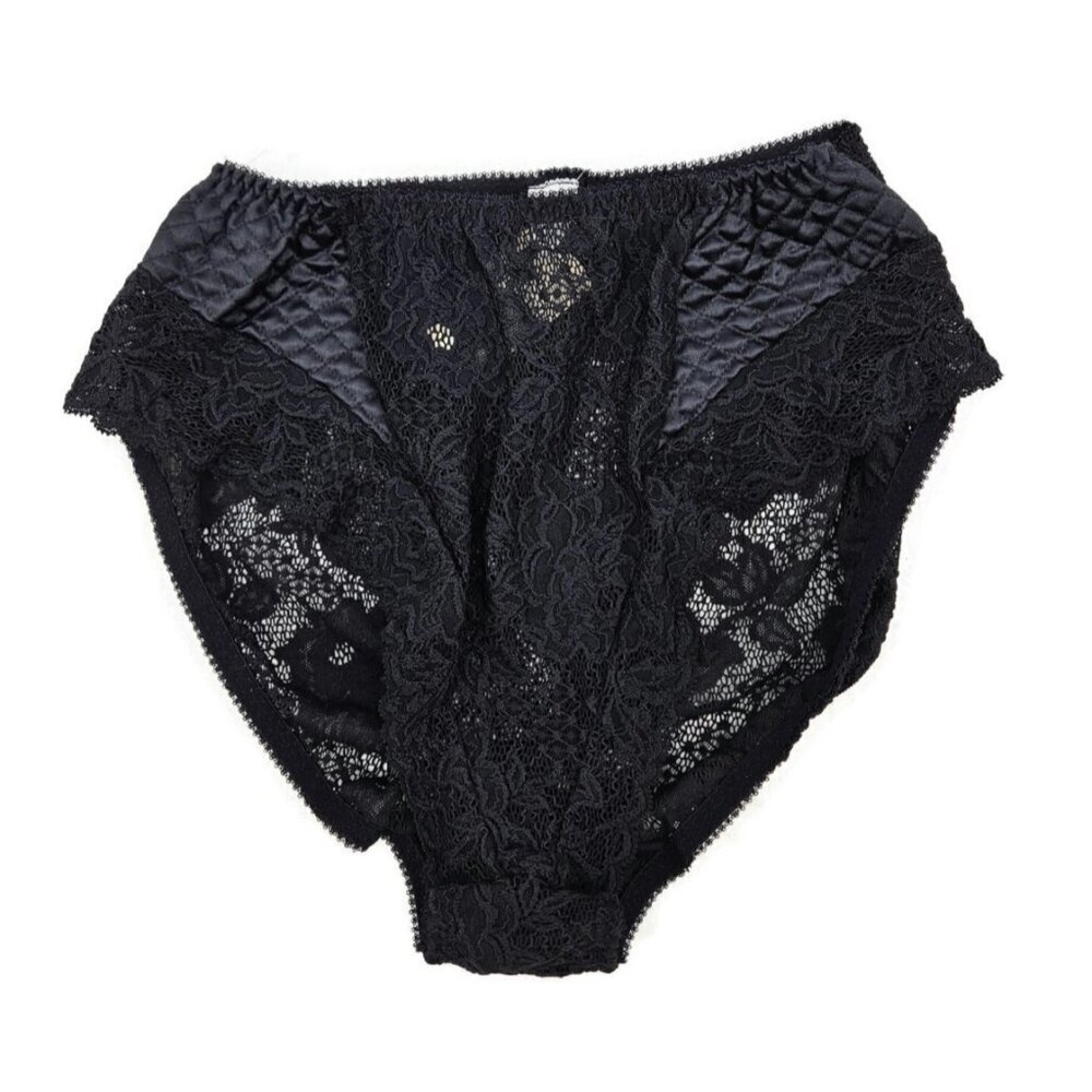 New VTG Hanro Black Lace High Waist Panty Womens M Quilted Hi Cut 90s
